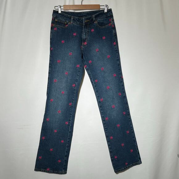 SOLD Vintage Embroidered Palm Tree Straight Leg Jean Blue Womens Size 4 - Picture 2 of 9